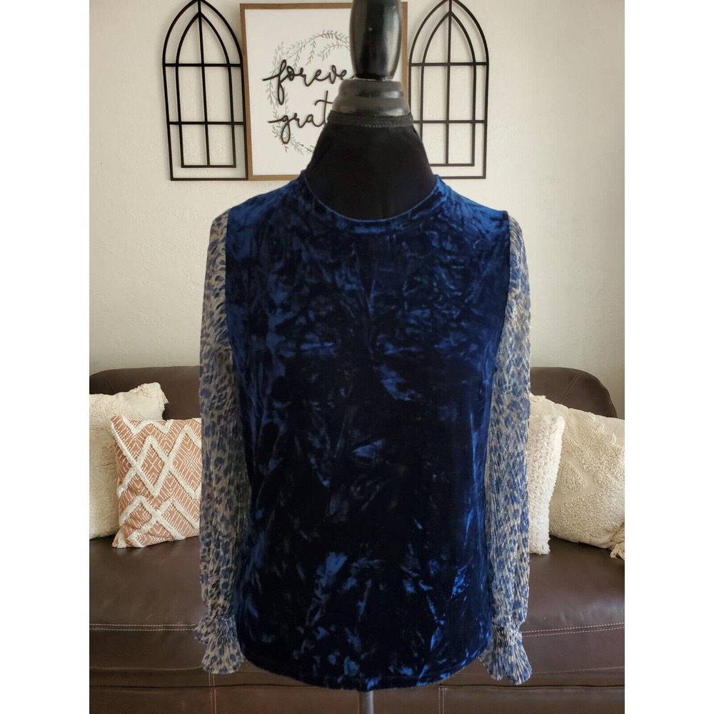 Sunday In Brooklyn Crushed Blue Velvet Boho Blouse Women's Size XS